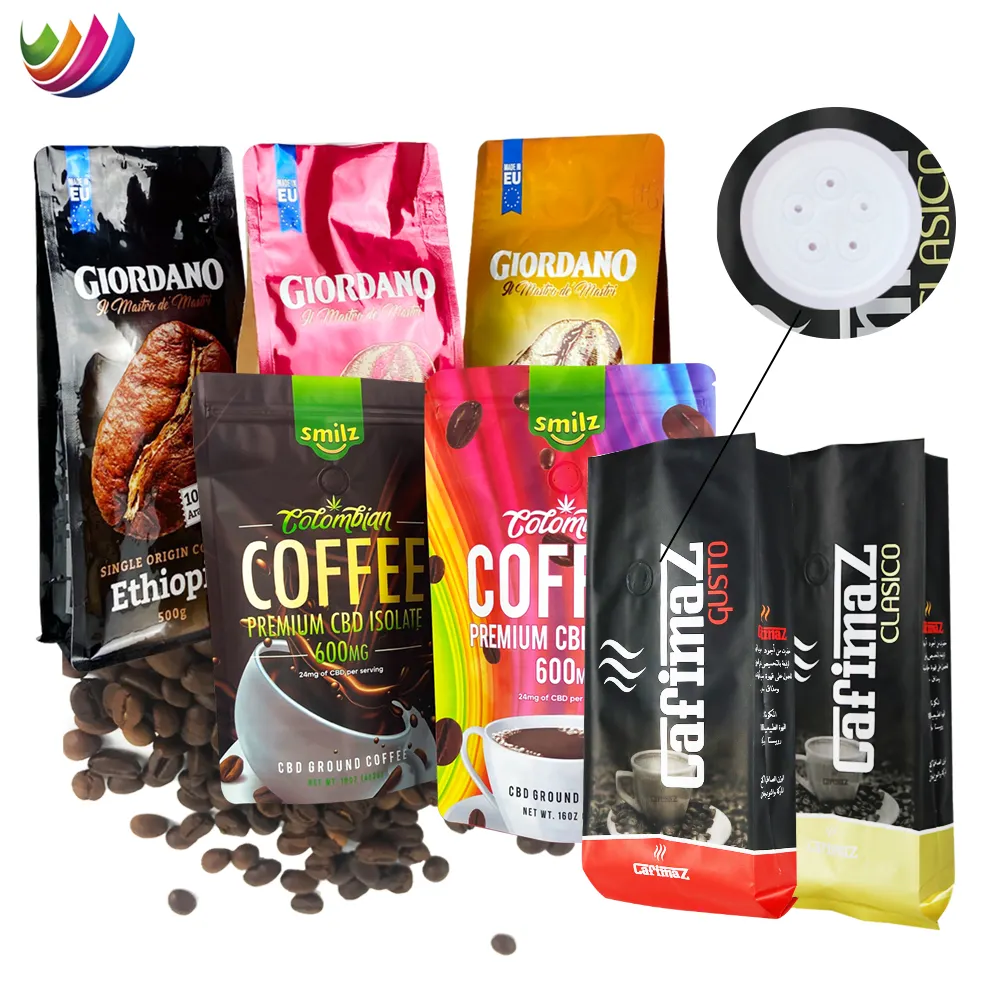 Custom Printing Bolsa De Cafe Aluminum Foil Flat Bottom Stand Up Pouch Packaging Ethiopia Coffee Bags With Valve And Zipper