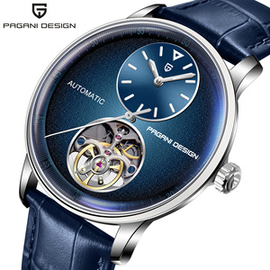 Reloj Deportivo Pagani Design para Hombre, Cuarzo, Tourbillon, Esfera Azul, Caja de Acero Inoxidable de 42 mm, Correa de Cuero, Resistente al Agua 100 m - Product Image 1