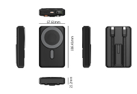 Batterie externe magnétique 10000mAh 22.5W avec charge sans fil 15W, câbles Type C intégrés, écran LCD et support de téléphone