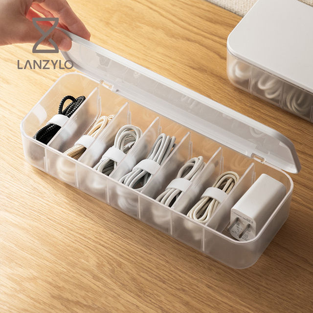 LANZYLO Plastic Standing Type Cable Organizer Storage Box for Desktop with Mobile Phone Charging Power Supply Plug Management