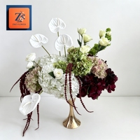 ZIKE Luxe Bourgogne Blanc Vert Soie Rose Artificielle Composition Florale Suspendue pour Pilier de Mariage Faite à la Main Écologique