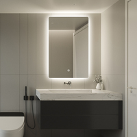 Miroir de salle de bain moderne à LED avec capteur tactile rétroéclairé sans cadre, à coins arrondis, 3 couleurs réglables, anti-buée, IP44, UKCA