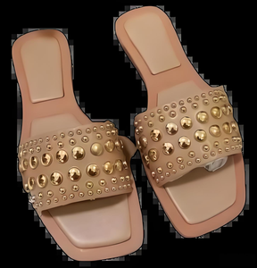 Женские туфли ZA Temu: модные европейско-американские плоские сандалии с металлическими декоративными элементами для повседневного образа - Product Image 6