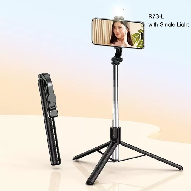 Popular R7S-L 360 Degree Rotation Stand Selfie Stick with Height Adjustment Remote Control Selfie Stick with Light