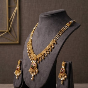 Ensemble de bijoux couleur or, collier et boucles d'oreilles, ensemble de pendentifs floraux en perles pour mariage et fête - Product Image 3