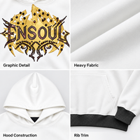 Sweat à capuche tendance personnalisé pour homme, uni, avec poignets et ourlet côtelés contrastants, motif graphique en strass, style streetwear, en molleton épais