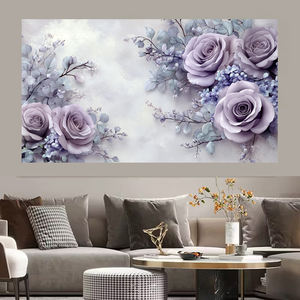 家の装飾 抽象的な紫色の花 キャンバスアート、カスタマイズ可能なモダンな花の絵画と印刷ポスター - Product Image 2