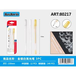 Oro argento bianco Mini evidenziatore marker 3 pz Set di penne in plastica per la scuola e progetti di arte e artigianato - Product Image 1