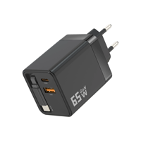 Bloc chargeur USB C 65W GaN avec câble rétractable de type C Adaptateur de charge rapide de voyage à double port Fonction PD 3.0 pour ordinateur portable