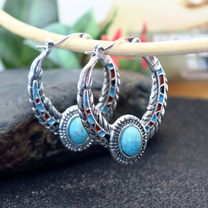 Vintage Turquoise Beaded Eagle Feather Drop <b>Earrings</b>, Bohemian Party <b>Wedding</b> Ear Jewelry For Women - Product Image 5