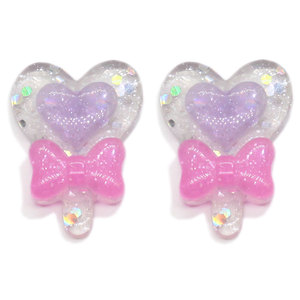 Kawaii 100 Cái Long Lanh Hình Trái Tim Lollipop Với Bowknot Nhựa Cabochon Hạt Diy Art Decor Cô Gái Keychain Túi Xách Trang Trí - Product Image 3