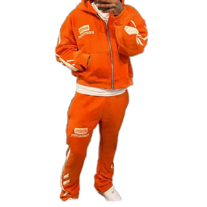 Services OEM de conception personnalisée : Survêtements pour hommes, style streetwear, coupe ample, grammage lourd, coupe évasée, avec fermeture éclair, style hip-hop - Product Image 1