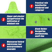 Imperméable de sécurité long, haute visibilité, vert citron, Oxford 300D, imperméable PU, bandes réfléchissantes à 360°, capuche, col montant