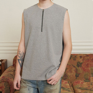 Venta al por mayor Waffle Knit Tank Top Media cremallera <span class=keywords><strong>Ropa</strong></span> de alta calidad Hombres Waffle Shirt Sin mangas Mend Designer <span class=keywords><strong>Ropa</strong></span> Verano 2025 - Product Image 3