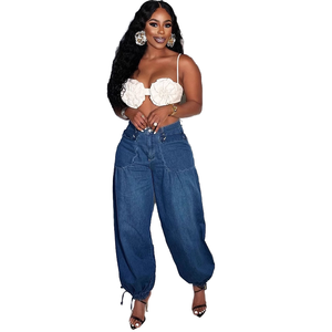 Pantalon cargo en jean décontracté pour femme, style européen et américain, taille mi-haute, respirant, coupe ample, longueur intégrale - Product Image 4