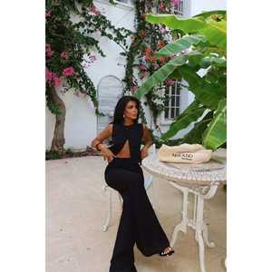 Robe longue noire élégante avec détails boutonnés, dentelle et fentes, en tissu Spandex, tailles XS-XXL, pour soirée et club, couleur unie - Product Image 2