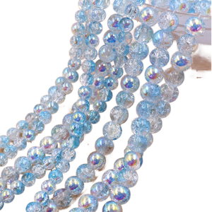 Perles en verre craquelé cristal blanc, bleu et vert mélangé de 10 pouces, 8 mm, certifiées par un tiers, en vrac, pour la fabrication de bijoux étincelants, boîte HK - Product Image 1