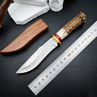 Couteau Bowie artisanal en acier Damas VG10 avec manche en bois de cerf, couteau de chasse et de camping en plein air, OEM