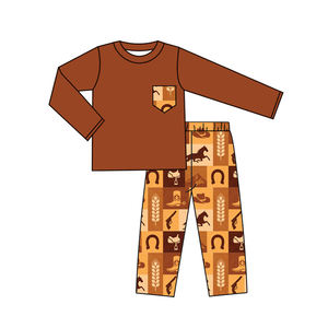 प्रीऑर्डर कस्टम पश्चिमी बच्चे बच्चे टॉडलर की जेब ठोस रंग टी शर्ट शीर्ष जॉगर पैंट आउटफिट - Product Image 6