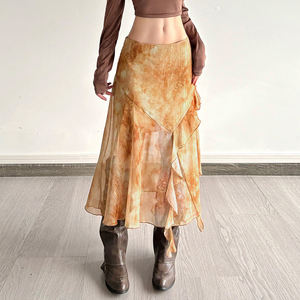 กระโปรงมิดิทรงเอวธรรมชาติสไตล์อเมริกันวินเทจ แต่งระบายลายดอกไม้แบบอสมมาตร แฟชั่นสตรีทสไตล์สำหรับผู้หญิง - Product Image 3