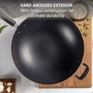 <span class=keywords><strong>Wok</strong></span> Negro <span class=keywords><strong>Anodizado</strong></span> Resistente de 14 Pulgadas, Apto para Horno/Asador, Compatible con Estufa de Gas a 350F, Antiadherente, Sartén para Saltear de 5 Cuartos - Product Image 2