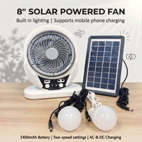 Ventilateur de bureau solaire 607, moteur en cuivre pur, fonctionnement silencieux, contrôle de vitesse par bouton, design compact de 8 pouces, utilisation en chambre, USB/DC