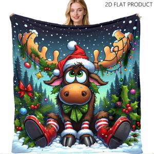 Couverture en flanelle à motifs de sapins de Noël et de flocons de neige, couverture de sieste, décoration de Noël, super douce, lavable en machine - Product Image 1