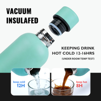 Gobelet isotherme à double paroi en acier inoxydable de 500 ml avec poignée, couvercle et brosse de nettoyage, isolation thermique de 6 à 12 heures, sans BPA