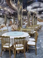 Promotion Chaise d'Hôtel Économique, Vente en Gros, Chaise Pivotante en Petit Cuir Doré, Acier Métallique pour Fêtes et Banquets