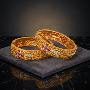 Beautiful Kanhai Jewels Antique South Indian Openable Meenakari Bangles 2 Pc Set Matte Gold Plating Nickel Lead Free Copper - Product Image 2