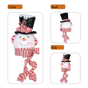 Décoration de porte et de magasin sur le thème des bonbons : Bonhomme de neige en menthe poivrée avec chapeau noir enneigé et écharpe rayée – Vente en gros - Product Image 3