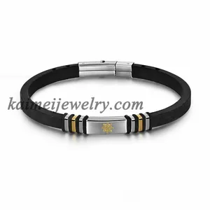 Pulsera de cuerda de silicona de acero inoxidable para hombre, joyería a la moda, brazaletes dorados y plateados