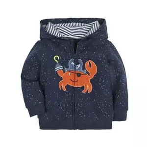 High quality 100% cotton Autumn winter warm hooded Embroidery crabs kids coats baby jacket