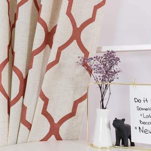Rosso <span class=keywords><strong>su</strong></span> Beige Marocchino Mattonelle di <span class=keywords><strong>Stampa</strong></span> Tende per il Salone Quadrifoglio Lino Misto Lino Tessuto Geometria Reticolo Anelli di Tenuta sulla parte superiore - Product Image 4