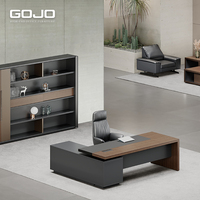 Bureau de direction moderne en forme de L, bureau en bois, table d'ordinateur, mobilier de bureau de luxe pour manager avec armoire latérale