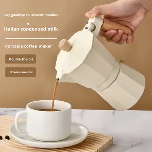 Cafetière Moka pour usage domestique, petite cafetière, aspect élégant, poignée en bois, cuisinière électrique en céramique, extraction d'espresso, minimaliste - Product Image 4