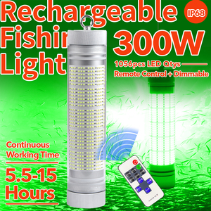 ไฟตกปลา LED สีเขียวแบบชาร์จไฟได้ EU 300W กันน้ำ IP68 ไฟล่อปลา ไฟค้นหา ระยะส่องสว่าง 30 เมตร สำหรับตกปลาทะเลน้ำลึก - Product Image 2