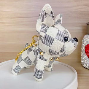 Nouveau style – Pendentif 3D Bouledogue avec chaînes, accessoires de luxe, <span class=keywords><strong>porte</strong></span>-clés <span class=keywords><strong>en</strong></span> <span class=keywords><strong>cuir</strong></span> pour <span class=keywords><strong>femme</strong></span>, <span class=keywords><strong>porte</strong></span>-clés de sac à main avec logo imprimé, <span class=keywords><strong>porte</strong></span>-clés chien - Product Image 4