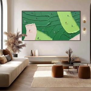 Peinture à l'huile Impasto personnalisée verte sur toile, texture sportive minimaliste, art mural abstrait pour une décoration intérieure apaisante - Product Image 1