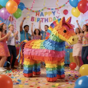 इंद्रधनुष पोनी पिनाटा और पिनाटा स्टिक बच्चों के जन्मदिन की पार्टी सजावट खेल आयोजन - Product Image 5