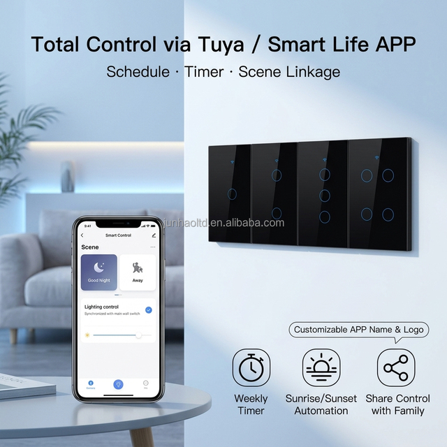 Factory ODM OEM Zigbee/Wifi Smart Switch 2 Way 100v-240V US AU 1/2/3/4 Gang US AU Interruptor Intelligent Tuya App Control
