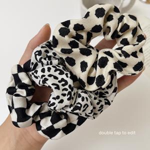 Chouchous pour cheveux tendance beige champagne, élastiques pour queue de cheval, pour femmes, avec motifs <span class=keywords><strong>noir</strong></span> et <span class=keywords><strong>blanc</strong></span>, imprimé zèbre et à carreaux - Product Image 4