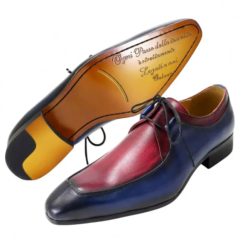 F87-33 Hochwertige Schuhschuhe Oxford Retro blau rot Farbblock echte Kuhleder-Schuhe Geschäfts- bzw. Büroschuhe für Herren