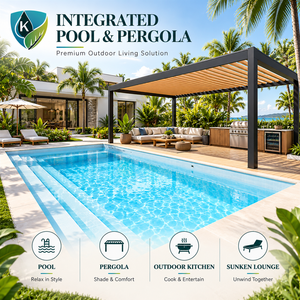 Pergola <span class=keywords><strong>de</strong></span> piscine motorisée <span class=keywords><strong>de</strong></span> luxe <span class=keywords><strong>de</strong></span> haute qualité avec éclairage LED intégré et <span class=keywords><strong>abri</strong></span> <span class=keywords><strong>de</strong></span> cuisine extérieure <span class=keywords><strong>pour</strong></span> barbecue - Product Image 2