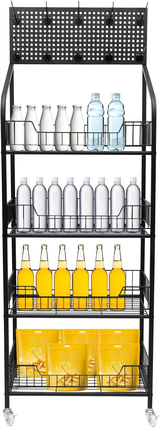 4-tier for Metal Wire Storage Shelf Display Rack with Wheels and Black Floor Stand for Home Room — view 2