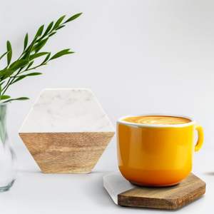 Wholesale Bulk <b>Black</b> Acacia and Marble Hexagonal <b>Coasters</b> Perfect for Retailers and Event Planners - Product Image 5