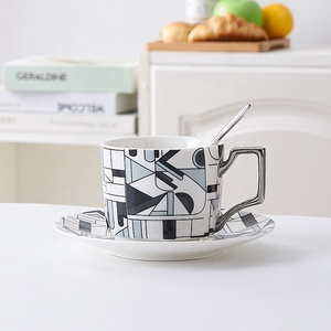 Taza de café con platillos de café capuchino té con oro plaza de China de hueso taza de té de porcelana de conjunto - Product Image 3