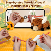 Kit de Bricolage au Crochet Vache des Highlands Allongée avec Tournesol, Motif Animal de Dessin Animé Mignon, Fait Main, Ornement de Bureau, Décoration Suspendue, Cadeau, Vente en Gros