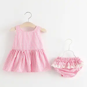 New Baby Girls Summer pagliaccetto Striped Cute Bow pagliaccetto Dress Straps senza maniche Sweet Triangle-Bottom Jumpsuit