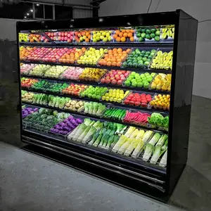 Nevera refrigerada vertical para uso en el supermercado, escaparate de fruta comercial, precio